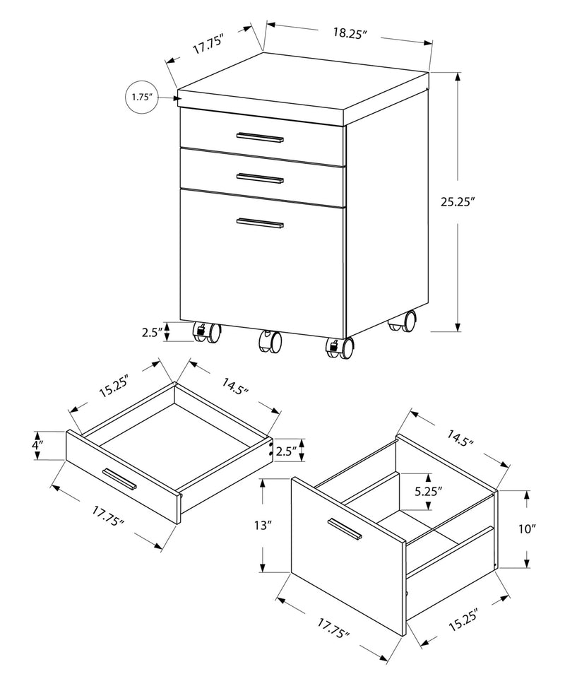 Contemporary White Mobile File Cabinet with Printer Stand 3-Drawer Office Furniture Laminate filing cabinet