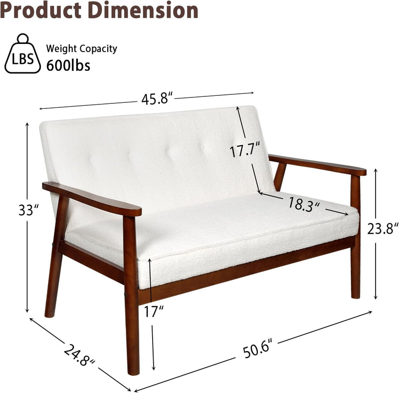 Jiasting Mid Century Modern 2 Seat Sofa Couch With Wood Arms, Small Love Seat Sofa Couches