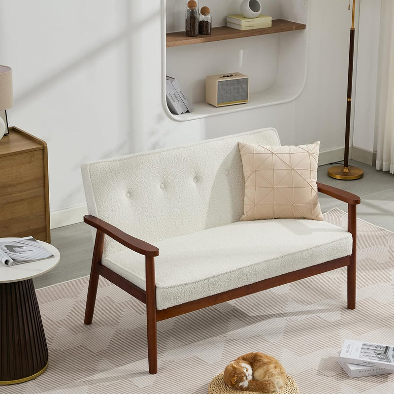 Jiasting Mid Century Modern 2 Seat Sofa Couch With Wood Arms, Small Love Seat Sofa Couches