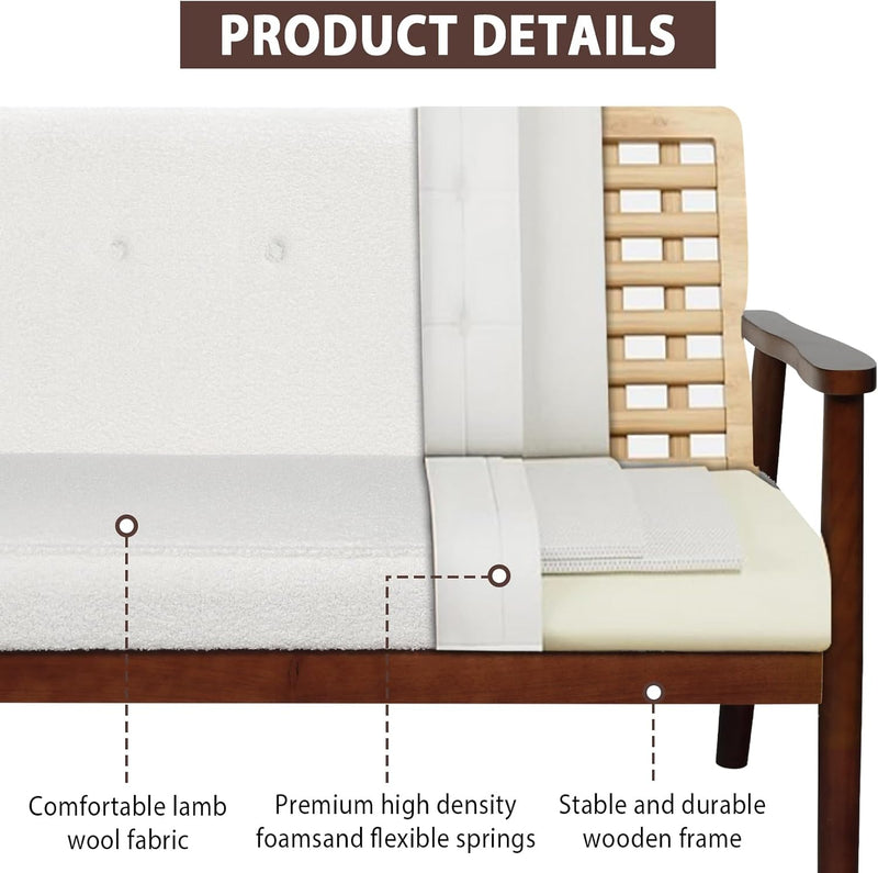 Jiasting Mid Century Modern 2 Seat Sofa Couch With Wood Arms, Small Love Seat Sofa Couches