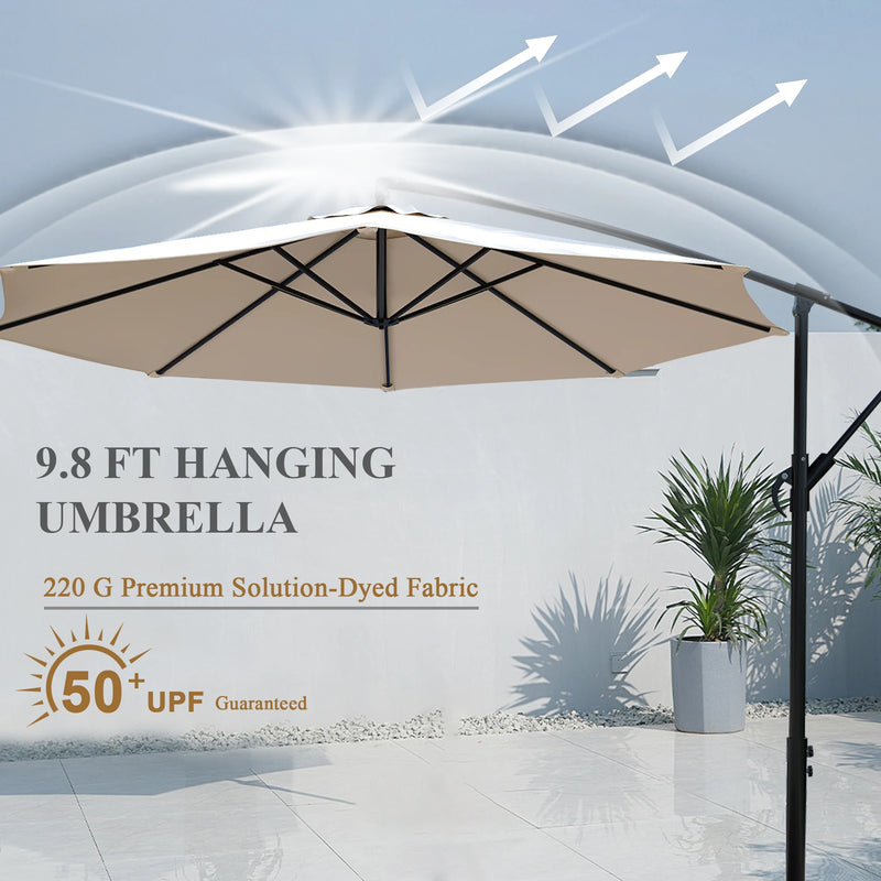 VECELO 9.8Ft Offset Patio Umbrella Offset Hanging Cantilever Patio Outdoor Market Umbrella Upf50+ Uv Protection