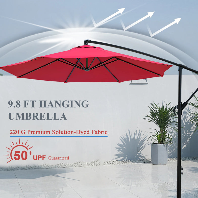 VECELO 9.8Ft Offset Patio Umbrella Offset Hanging Cantilever Patio Outdoor Market Umbrella Upf50+ Uv Protection