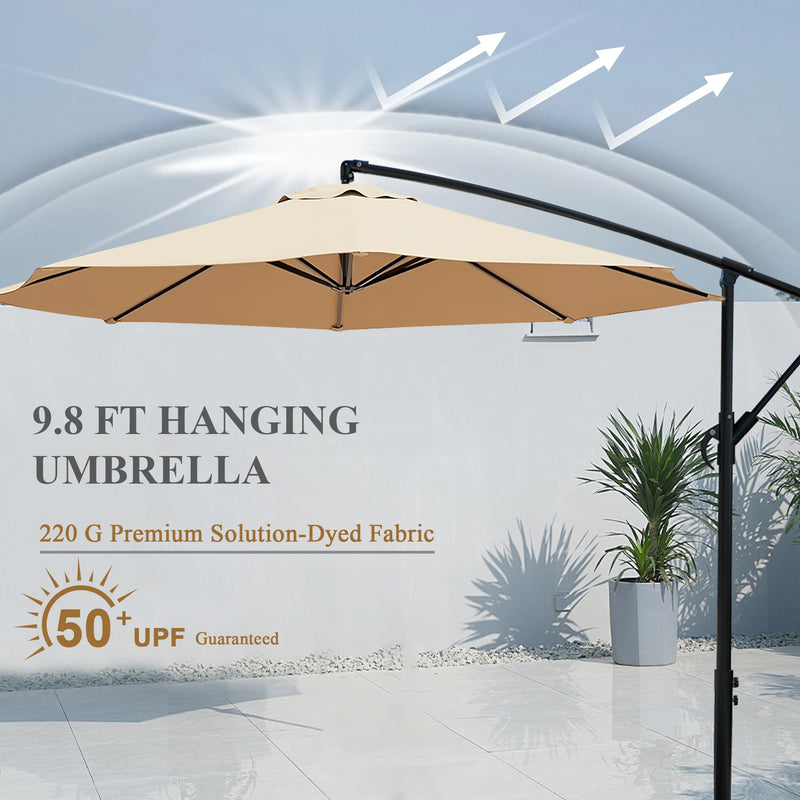VECELO 9.8Ft Offset Patio Umbrella Offset Hanging Cantilever Patio Outdoor Market Umbrella Upf50+ Uv Protection