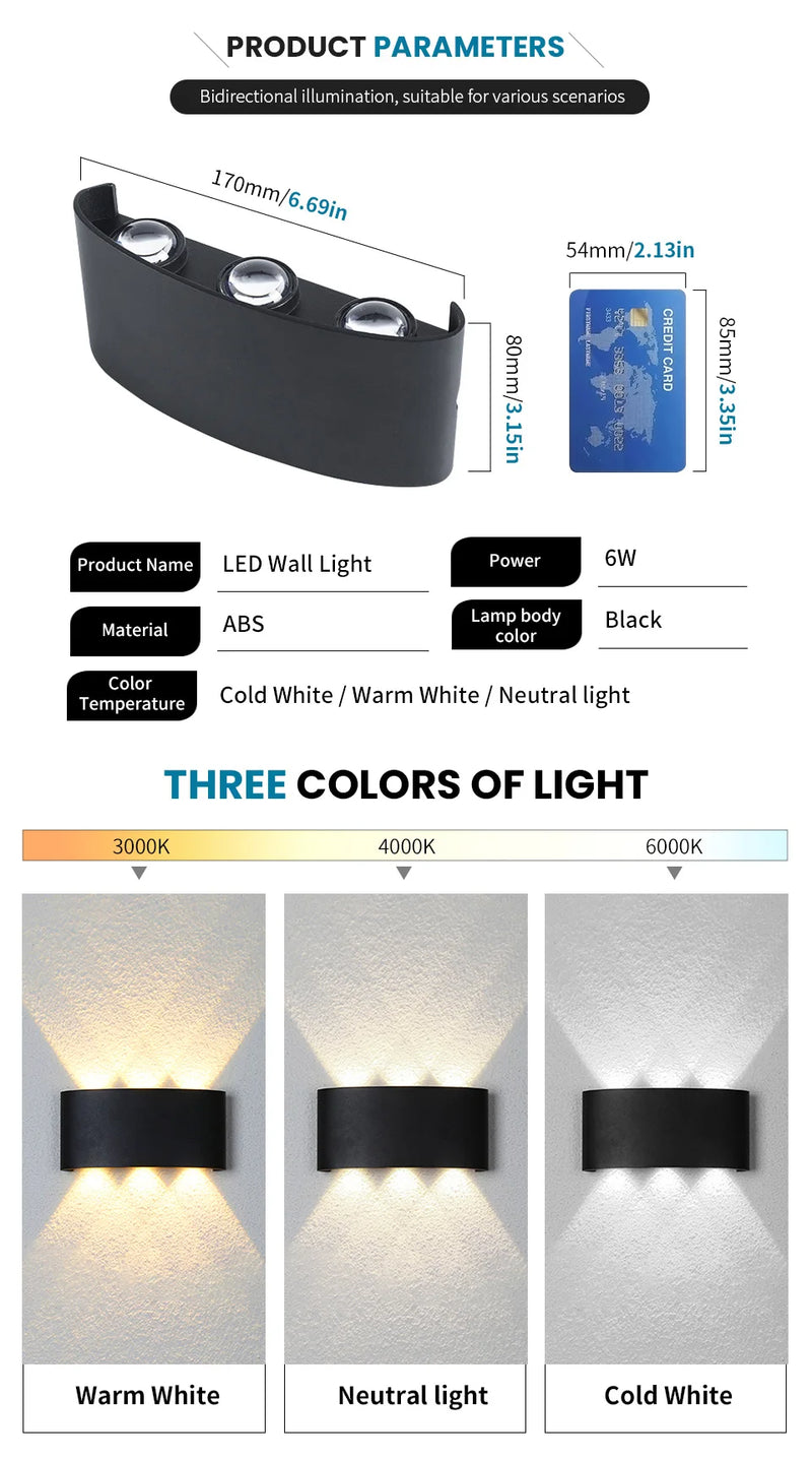 LED Wall Light Outdoor Indoor 2W 4W 6W 8W 10W AC85-265V Up Down White Black Modern Light For Home Garden Bedroom Corridor