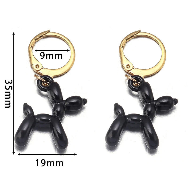 2023 New Cute Golden Balloon Dog Puppy Dangle Earrings For Women Cartoon Drop Dangle Hoop Earring Set Aesthetic Ear Jewelry