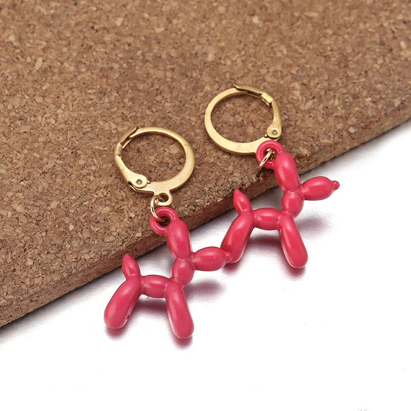 2023 New Cute Golden Balloon Dog Puppy Dangle Earrings For Women Cartoon Drop Dangle Hoop Earring Set Aesthetic Ear Jewelry