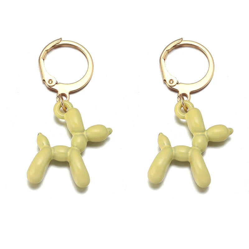 2023 New Cute Golden Balloon Dog Puppy Dangle Earrings For Women Cartoon Drop Dangle Hoop Earring Set Aesthetic Ear Jewelry