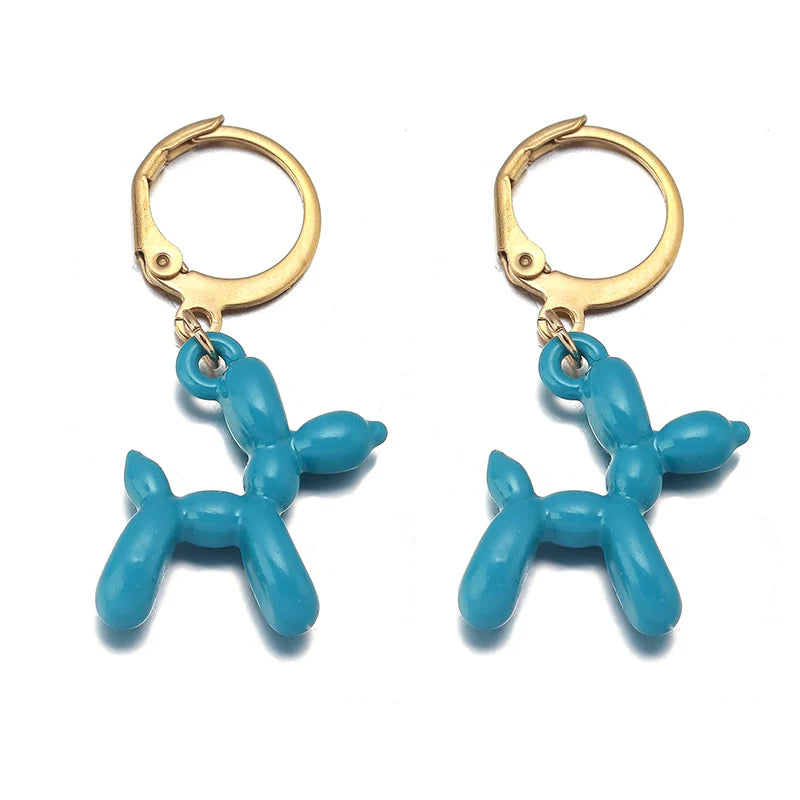 2023 New Cute Golden Balloon Dog Puppy Dangle Earrings For Women Cartoon Drop Dangle Hoop Earring Set Aesthetic Ear Jewelry