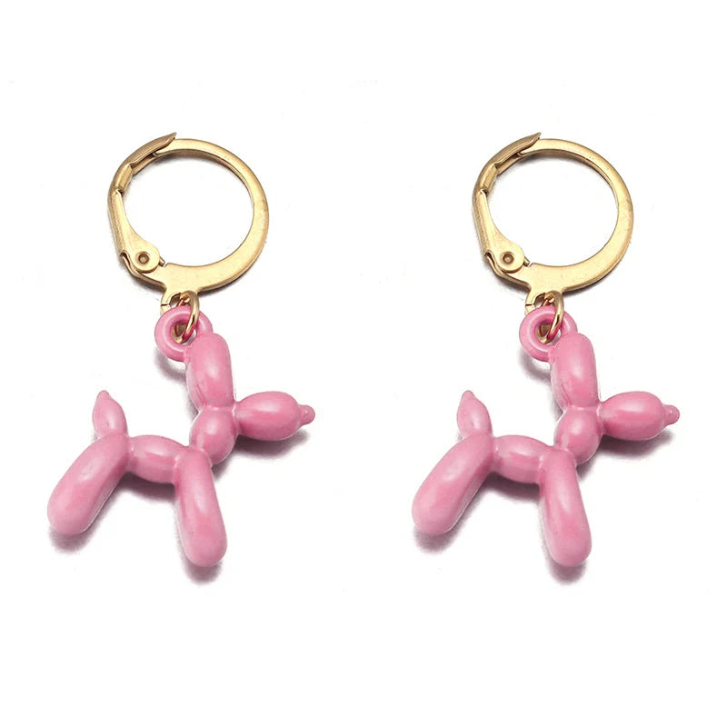 2023 New Cute Golden Balloon Dog Puppy Dangle Earrings For Women Cartoon Drop Dangle Hoop Earring Set Aesthetic Ear Jewelry
