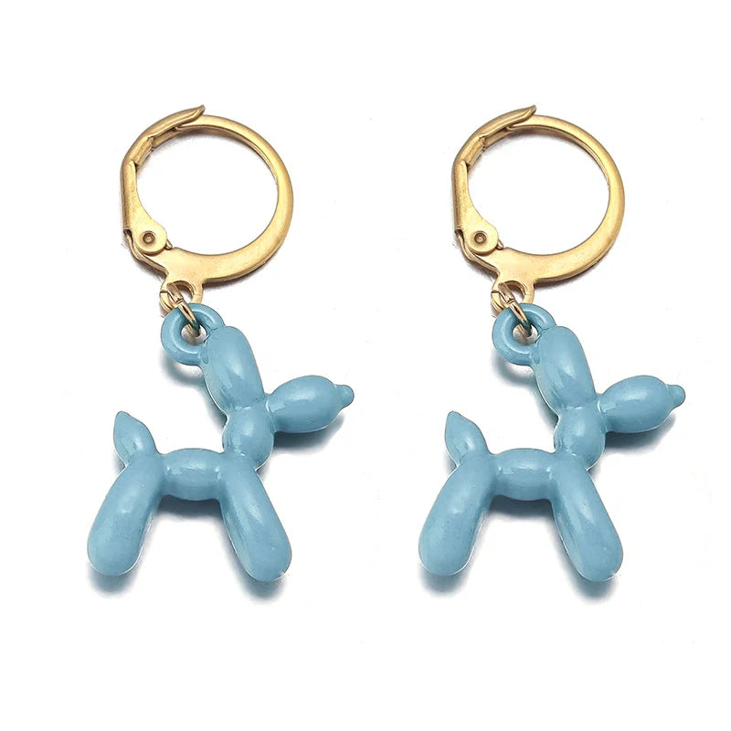 2023 New Cute Golden Balloon Dog Puppy Dangle Earrings For Women Cartoon Drop Dangle Hoop Earring Set Aesthetic Ear Jewelry