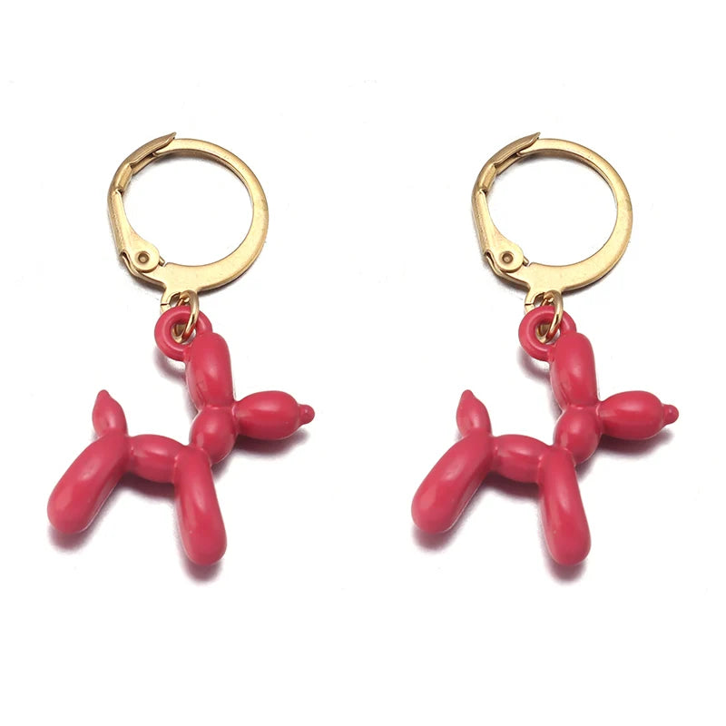 2023 New Cute Golden Balloon Dog Puppy Dangle Earrings For Women Cartoon Drop Dangle Hoop Earring Set Aesthetic Ear Jewelry