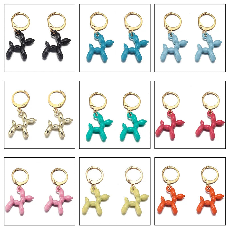 2023 New Cute Golden Balloon Dog Puppy Dangle Earrings For Women Cartoon Drop Dangle Hoop Earring Set Aesthetic Ear Jewelry