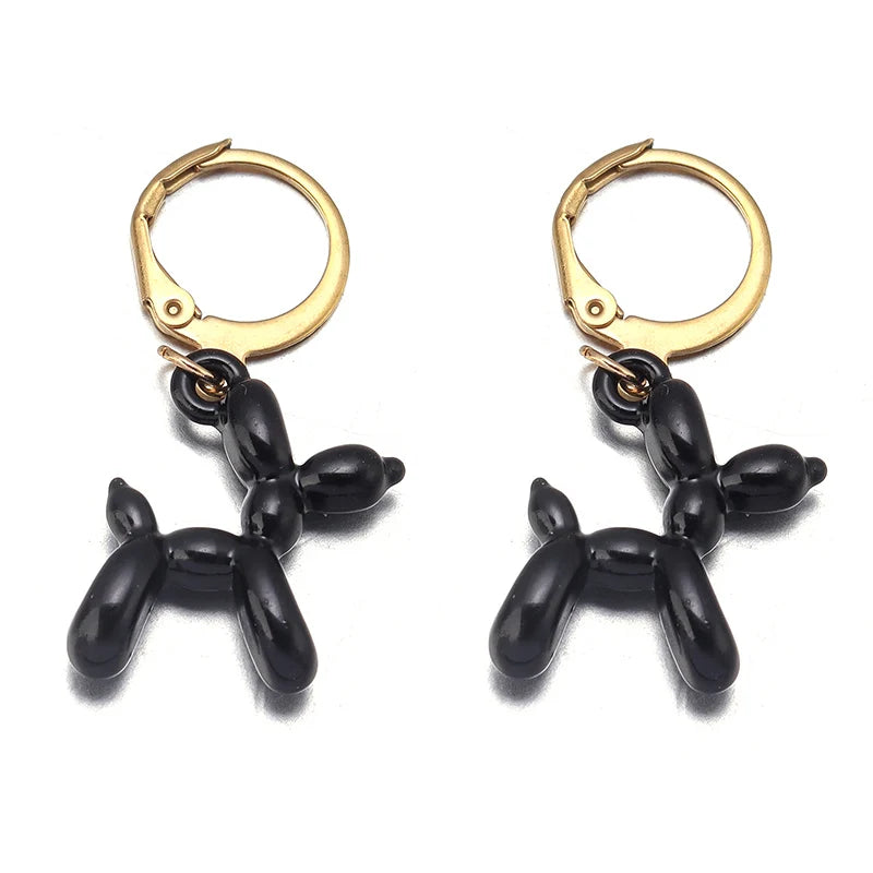 2023 New Cute Golden Balloon Dog Puppy Dangle Earrings For Women Cartoon Drop Dangle Hoop Earring Set Aesthetic Ear Jewelry