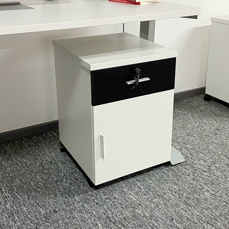 Solid Wood Simplicity Modern White Activity with Lock Small Mobile Cabinet