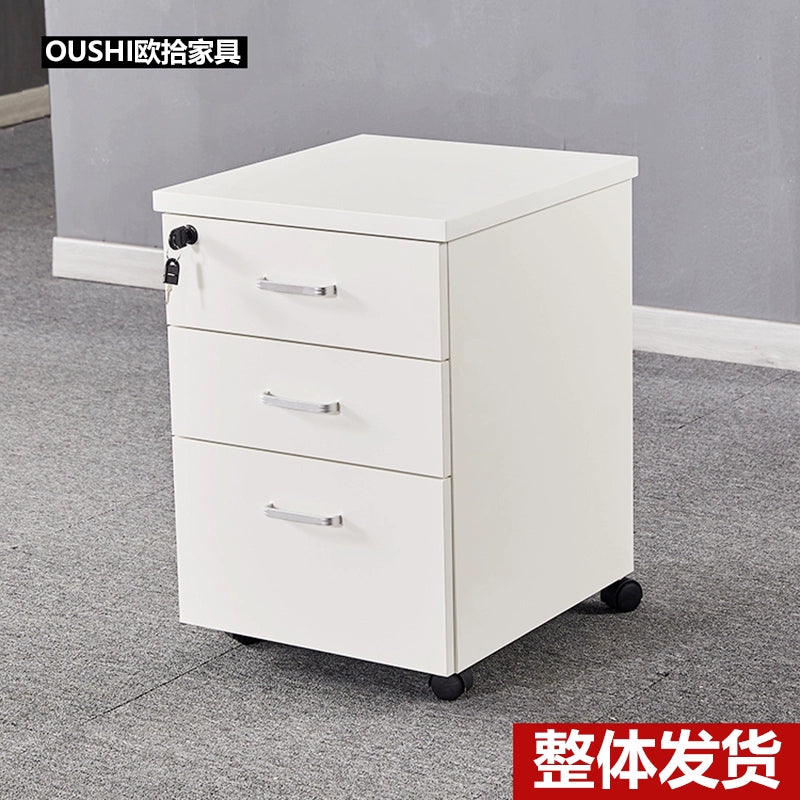 Solid Wood Simplicity Modern White Activity with Lock Small Mobile Cabinet