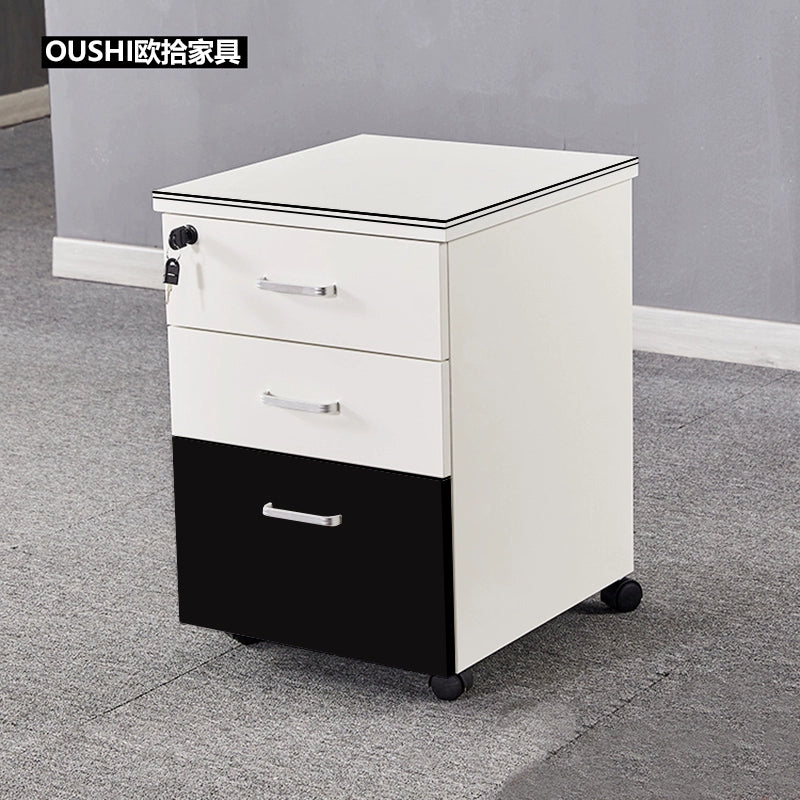 Solid Wood Simplicity Modern White Activity with Lock Small Mobile Cabinet