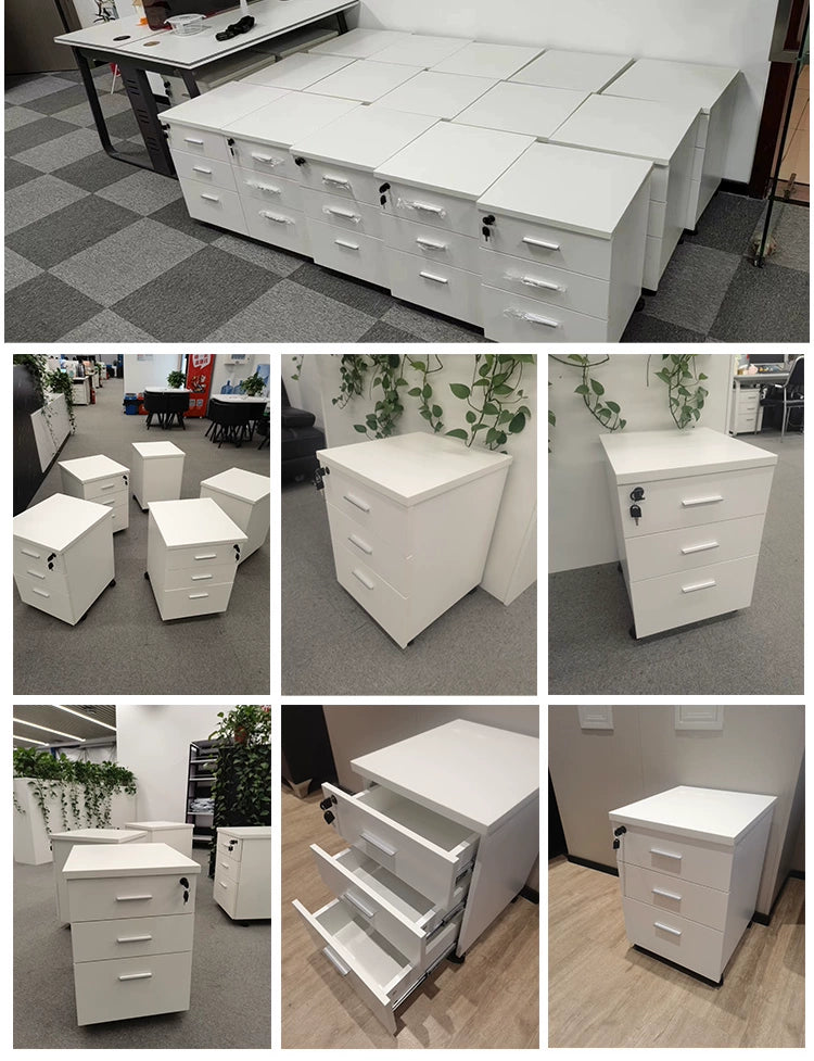 Solid Wood Simplicity Modern White Activity with Lock Small Mobile Cabinet