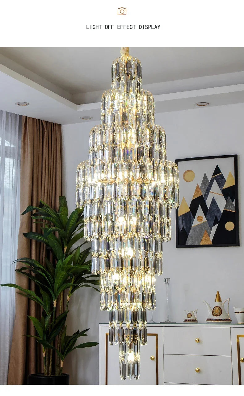 Duplex Building Chandelier Villa Living Room Crystal Lamp Hotel Luxury Chandelier High-end Spiral Staircase Long Chandelier. Gorgeous beauty arrives 30-42 days