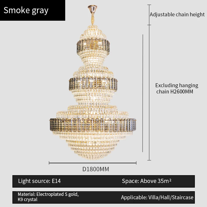 European Duplex Chandelier Luxury Hotel Lobby Loft Crystal Light Creative Personality Villa Living Room Stairwell Big Hanging, this Beauty ships from Europe, Arrival 29- 42 days