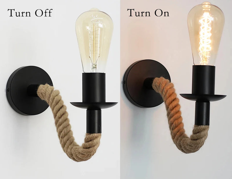 Retro Hemp Rope Wall Lamps E27 Iron Indoor Lamp Holder For Aisle Entrance Corridor Bedside Light AC90-265V Decoration Fixture