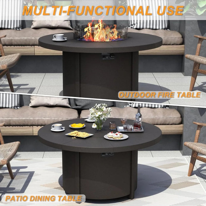 7 Piece Metal Outdoor Patio Furniture Set with Round Fire Pit Table, Patio Conversation Sets, Garden Furniture Sets