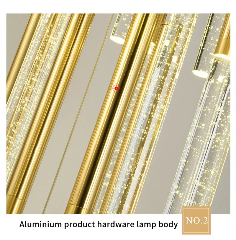 Nordic Minimalist Indoor Pendant Light Fixture Modern Ceiling Crystal Led Chandelier Long Hanging Lamp for Staircase Living Room