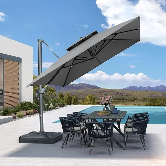 10' X 13' Double Top Cantilever Patio Umbrella Deluxe Large Outdoor Umbrella with Fade Resistance Rectangle Offset Umbrella