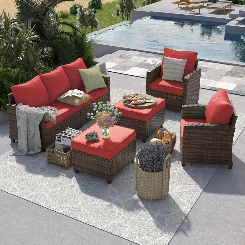 Outdoor Patio Furniture Set with 44" Fire Pit Table for Garden Backyard Deck, 6 Pieces Sectional Conversation Sets