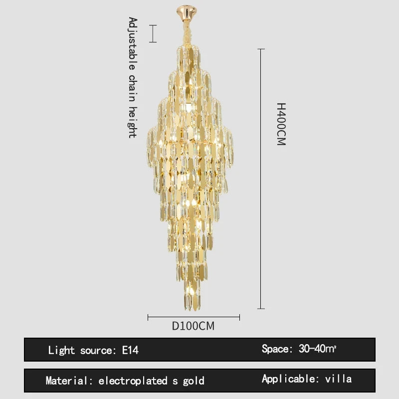 Duplex Building Chandelier Villa Living Room Crystal Lamp Hotel Luxury Chandelier High-end Spiral Staircase Long Chandelier. Gorgeous beauty arrives 30-42 days