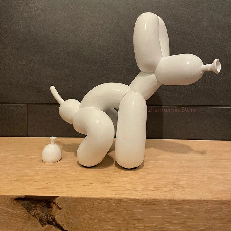 Balloon Dog Statue for Home Decoration, Resin Animal Sculpture, Doggy Poo, Standing Craft, Office Decor, Black and Gold