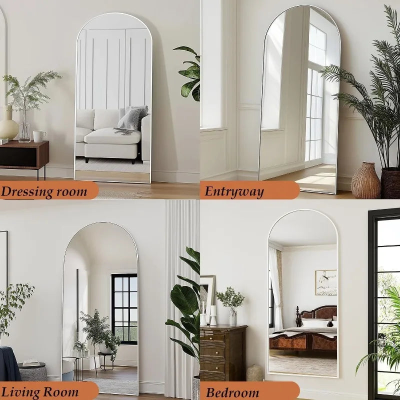 Arched White Full Length Mirror, 64"X21", Large Floor Mirror with Stand, Full Body Mirror for Leaning or Hanging Bedroom