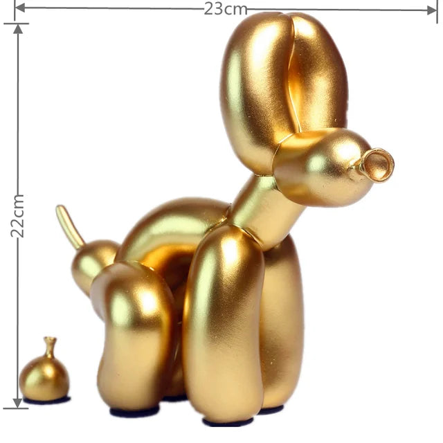 Balloon Dog Statue for Home Decoration, Resin Animal Sculpture, Doggy Poo, Standing Craft, Office Decor, Black and Gold