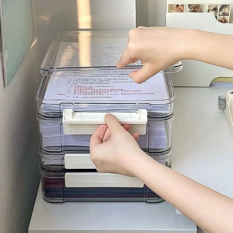 Desktop File Storage Box A4 Document Organizer Case With Lid Stackable Stationery Storage Box Cabinet Desk Clear Container