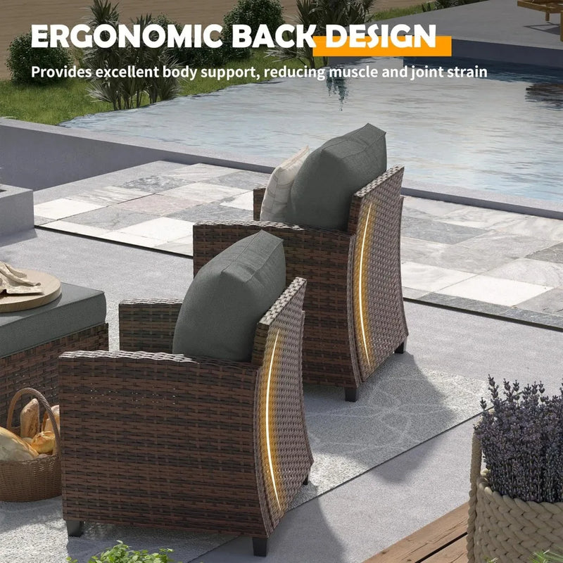 Outdoor Patio Furniture Set with 44" Fire Pit Table for Garden Backyard Deck, 6 Pieces Sectional Conversation Sets