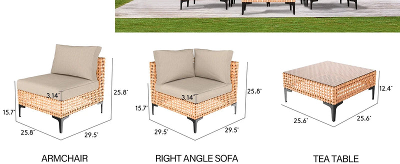 5 Piece Outdoor Patio Furniture Set Modular Outdoor Furniture Set Wicker Outdoor Sectional Sofa with Cushions and Table Patio