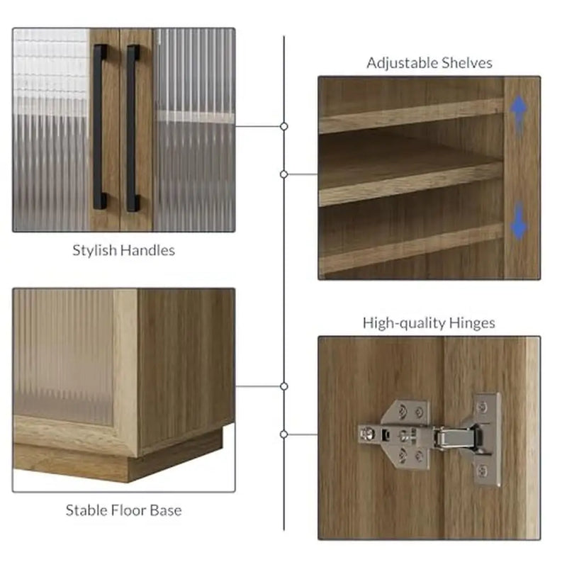 Rustic Kitchen Bar Cabinet Tall Liquor Storage Hutch Buffet Sideboard Wine Organizer 72" Power Outlet Wood Pantry Shelf