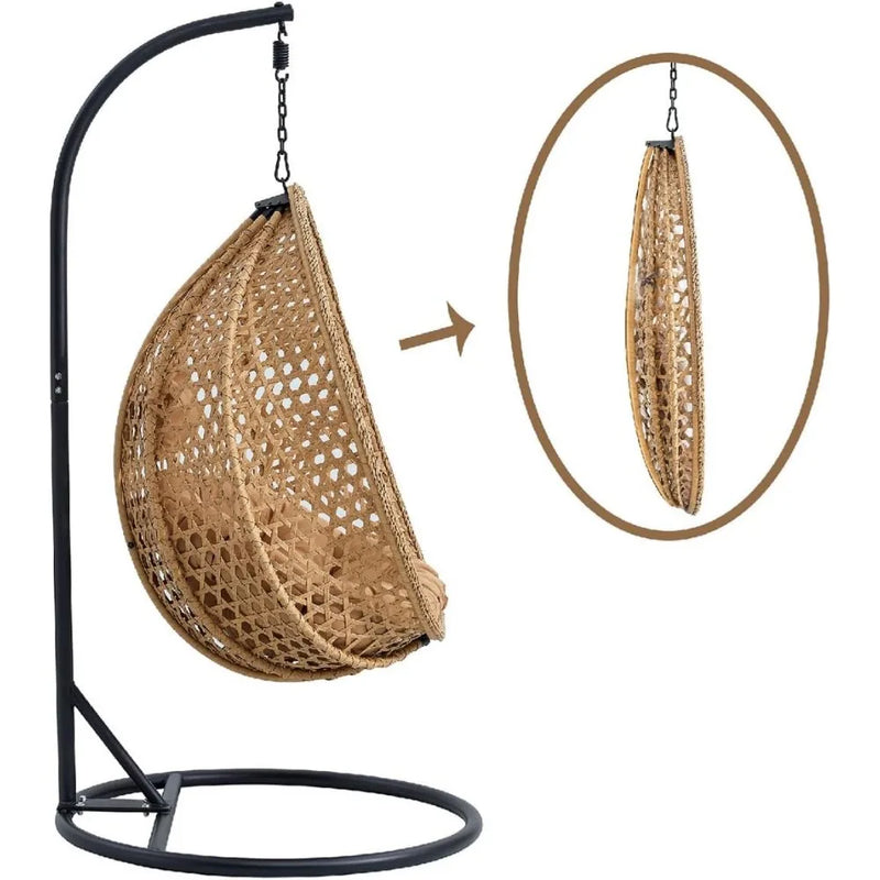 Hanging Egg Chair Outdoor,Rattan Swing with Foldable Basket,Hammock with Metal Stand,Lounge for Garden Backyar