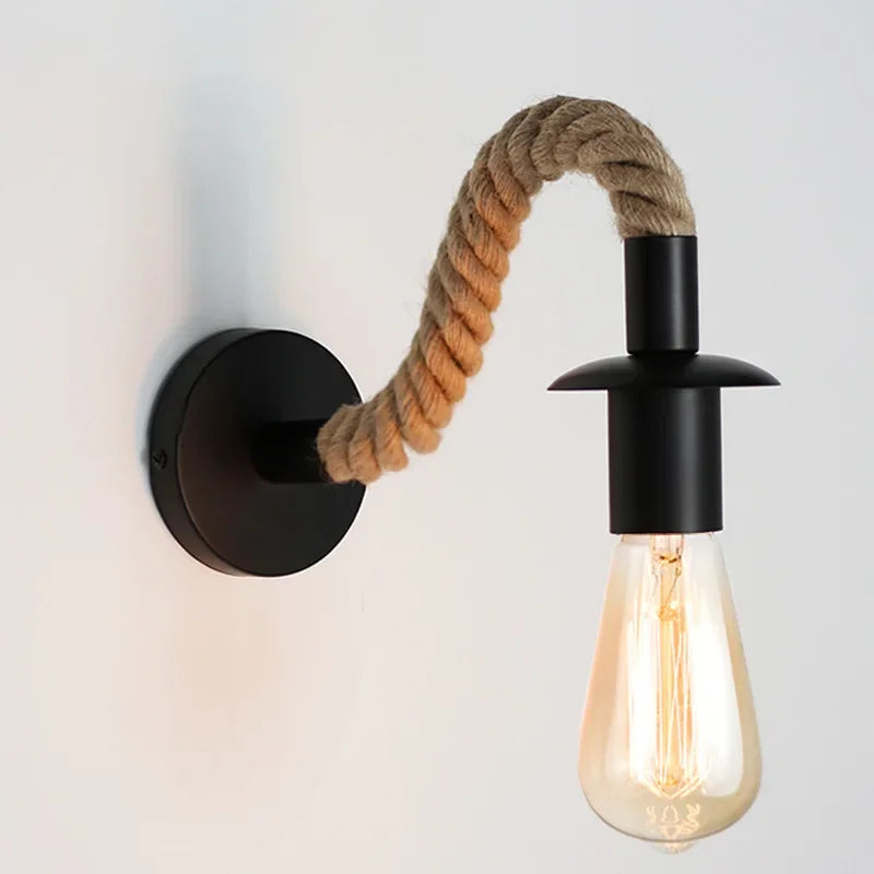 Retro Hemp Rope Wall Lamps E27 Iron Indoor Lamp Holder For Aisle Entrance Corridor Bedside Light AC90-265V Decoration Fixture