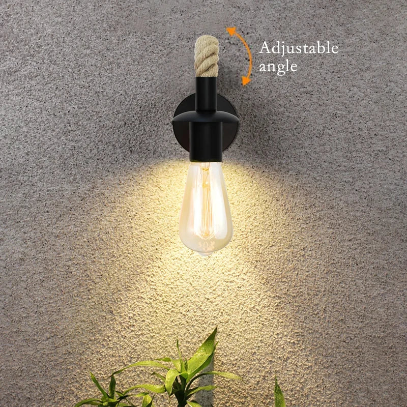 Retro Hemp Rope Wall Lamps E27 Iron Indoor Lamp Holder For Aisle Entrance Corridor Bedside Light AC90-265V Decoration Fixture