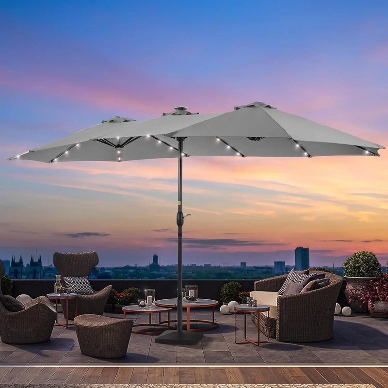 Patio Umbrella 15x9FT LED Double-sided with UPF50+ and Wind-Resistant Design, (No Base), Effortless Operation Outdoor Umbrella