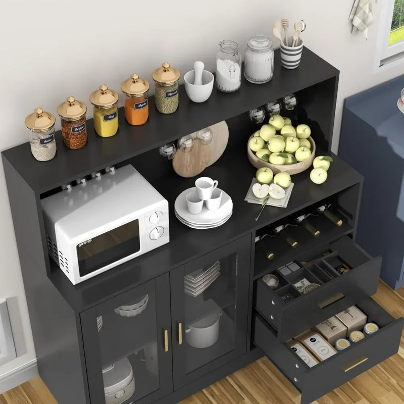 Bar Cabinet with LED Lights, Home Coffee Cabinet with Wine and Glass Rack, Kitchen Buffet Cabinet