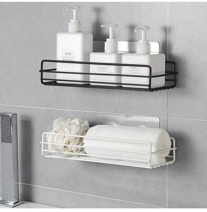 Bathroom Corner Triangle Shelf Wall Mounted Storage Shelves Shampoo Holder Cosmetic Rack Iron Shower Drain Basket Organizer