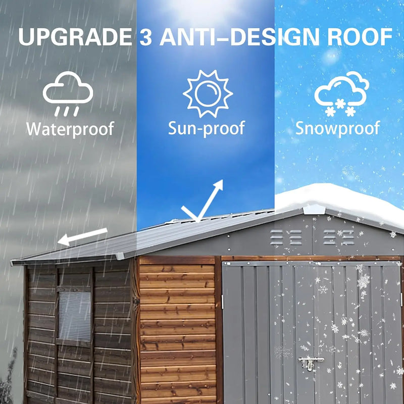 8x8 FT Wood Outdoor Storage Sheds Utility and Tool Garden Shed, Waterproof Storage Shed Large with Doors 8' x 8' Storage Shed