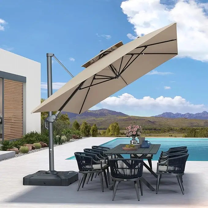 10' X 13' Double Top Cantilever Patio Umbrella Deluxe Large Outdoor Umbrella with Fade Resistance Rectangle Offset Umbrella