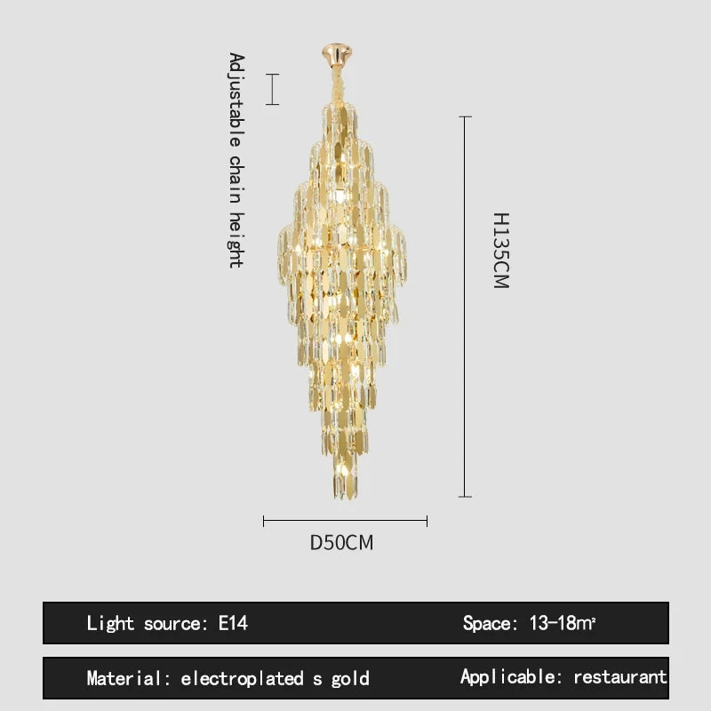 Duplex Building Chandelier Villa Living Room Crystal Lamp Hotel Luxury Chandelier High-end Spiral Staircase Long Chandelier. Gorgeous beauty arrives 30-42 days