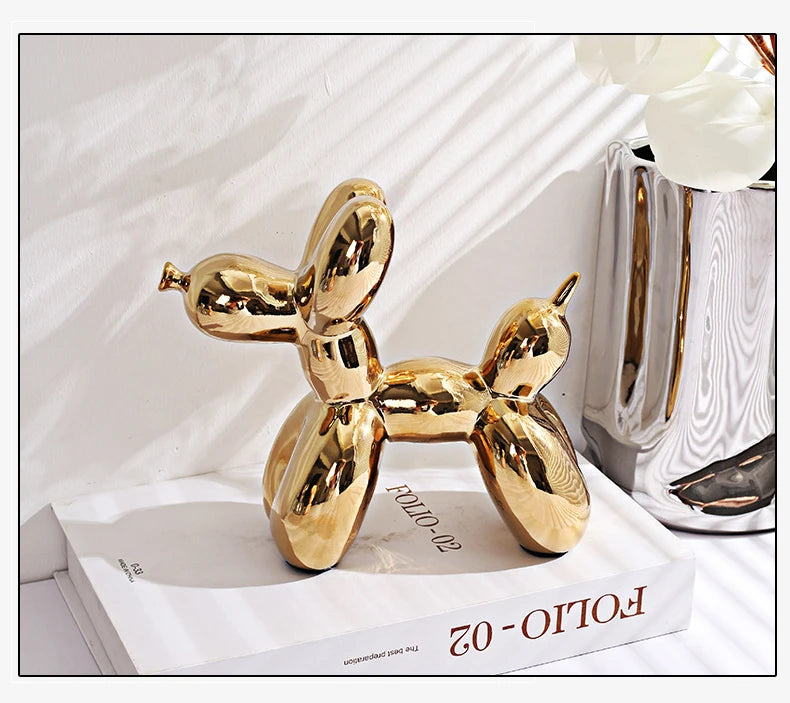 21cm Big Size Ceramic Balloon Dog Abstract Ornament Creative Sculpture Study Room Statue Home Office Accessories Decoration