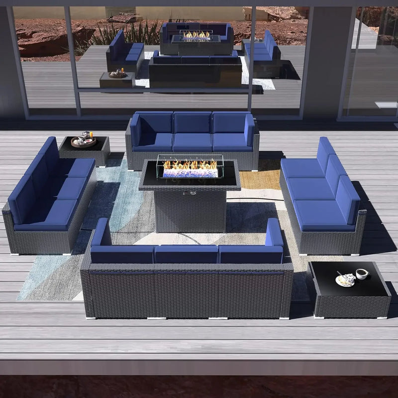 Outdoor Sectional Wicker Conversation Sofa Sets with Coffee Table