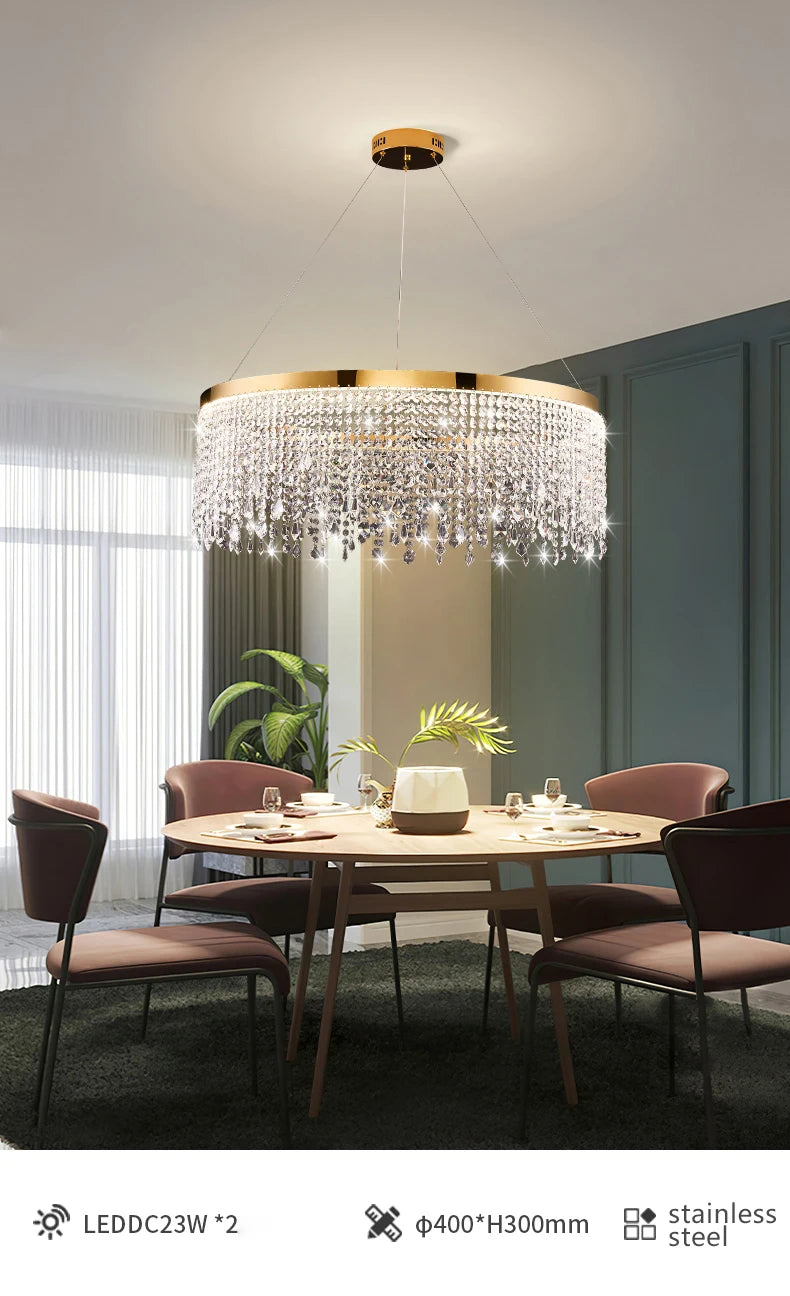 Modern K9 Crystal Chandelier Luxury Gold LED Pendant Lamp Circle Design Hanging Lights for Living Room Home Decoration Lighting Arrival 29-48 days
