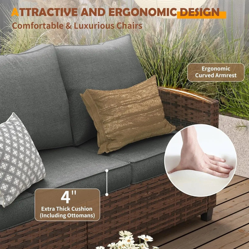 Outdoor Patio Furniture Set with 44" Fire Pit Table for Garden Backyard Deck, 6 Pieces Sectional Conversation Sets