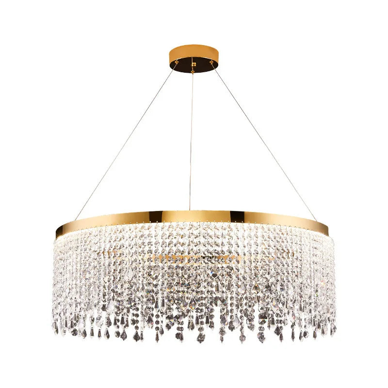 Modern K9 Crystal Chandelier Luxury Gold LED Pendant Lamp Circle Design Hanging Lights for Living Room Home Decoration Lighting Arrival 29-48 days